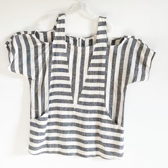 New Soft Surroundings Striped Cold Shoulder Linen Sunset Tunic - Picture 2 of 7